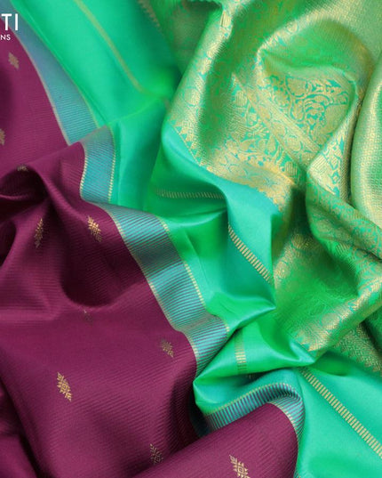 Pure kanjivaram silk saree magenta pink and dual shade of teal green with zari woven buttas and zari woven korvai border - {{ collection.title }} by Prashanti Sarees