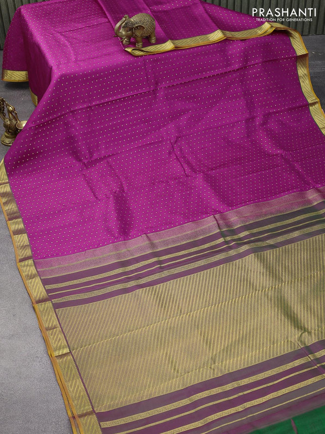 Pure kanjivaram silk saree magenta pink and mustard yellow with zari woven buttas and small zari woven border - {{ collection.title }} by Prashanti Sarees