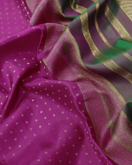 Pure kanjivaram silk saree magenta pink and mustard yellow with zari woven buttas and small zari woven border - {{ collection.title }} by Prashanti Sarees