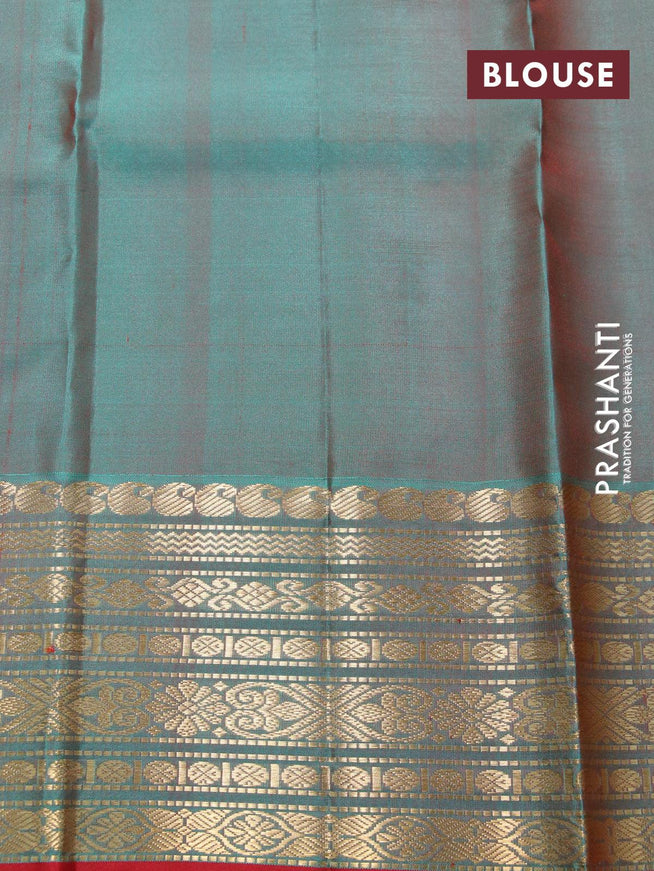 Pure kanjivaram silk saree manthulir green and red with plain body and zari woven border - {{ collection.title }} by Prashanti Sarees