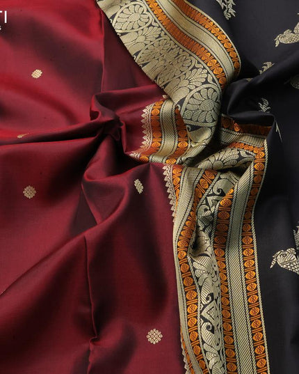Pure kanjivaram silk saree maroon and black with thread woven buttas and long thread woven border zero zari - {{ collection.title }} by Prashanti Sarees