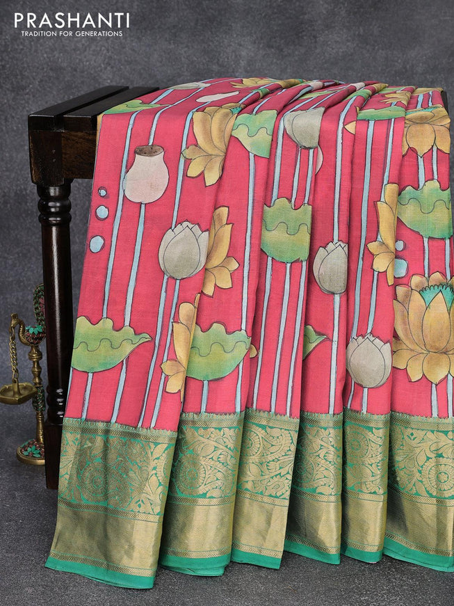Pure kanjivaram silk saree maroon shade and green with allover pichwai digital prints and zari woven border-PBR4343 - {{ collection.title }} by Prashanti Sarees