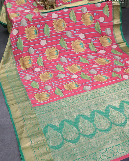 Pure kanjivaram silk saree maroon shade and green with allover pichwai digital prints and zari woven border-PBR4343 - {{ collection.title }} by Prashanti Sarees