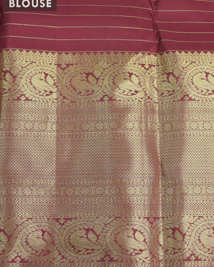 Pure kanjivaram silk saree maroon with allover zari checked pattern and long zari woven border - {{ collection.title }} by Prashanti Sarees