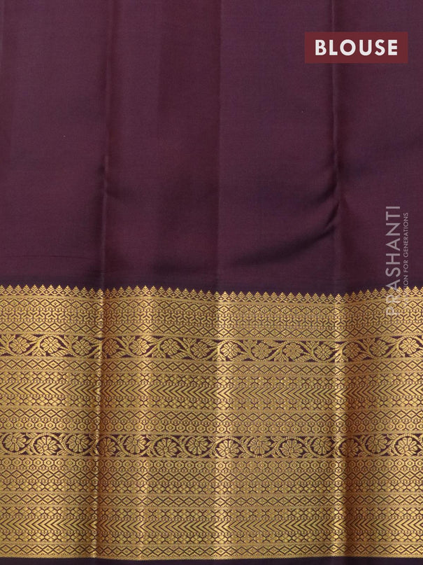 Pure kanjivaram silk saree off white and deep jamun shade with allover zari weaves and long zari woven annam korvai border - {{ collection.title }} by Prashanti Sarees