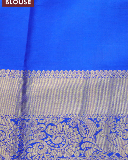 Pure kanjivaram silk saree orange and blue with allover kalamkari digital prints and annam zari woven border - {{ collection.title }} by Prashanti Sarees