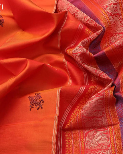 Pure kanjivaram silk saree orange and red with thread woven buttas and thread woven border zero zari - {{ collection.title }} by Prashanti Sarees