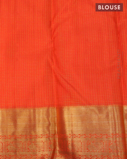 Pure kanjivaram silk saree orange with allover small zari checks & paisley buttas and zari woven border - {{ collection.title }} by Prashanti Sarees