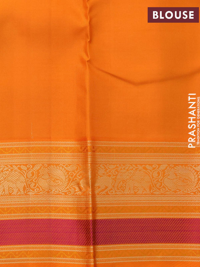 Pure kanjivaram silk saree pale orange and mango yellow with thread woven buttas and thread woven border zero zari - {{ collection.title }} by Prashanti Sarees