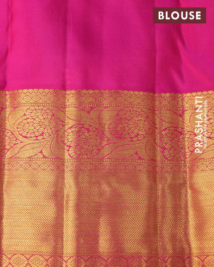 Pure kanjivaram silk saree pastel blue shade and pink with allover zari woven brocade weaves and long zari woven border - {{ collection.title }} by Prashanti Sarees