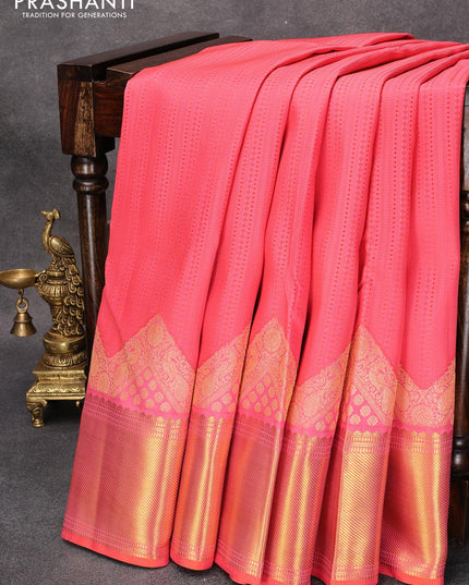 Pure kanjivaram silk saree peach pink with allover self emboss and long zari woven border Self emboss - {{ collection.title }} by Prashanti Sarees