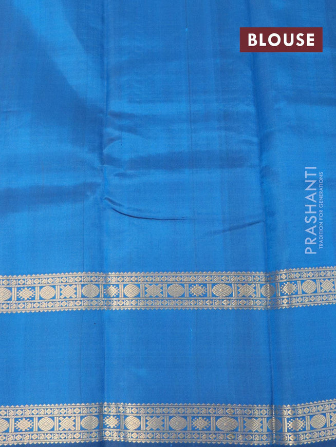 Pure kanjivaram silk saree peacock blue with allover small zari checked pattern and rettapet zari woven border - {{ collection.title }} by Prashanti Sarees