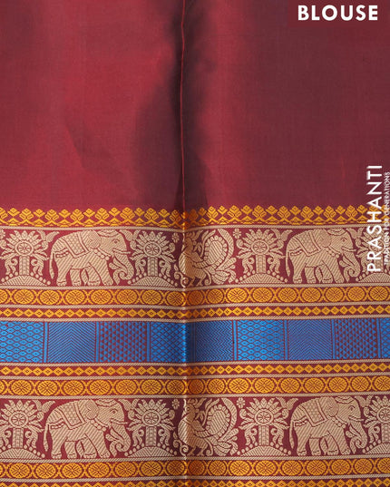 Pure kanjivaram silk saree peacock green and maroon with thread woven buttas and thread woven border zero zari - {{ collection.title }} by Prashanti Sarees