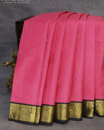 Pure kanjivaram silk saree pink and black with zari woven buttas and zari woven korvai border - {{ collection.title }} by Prashanti Sarees