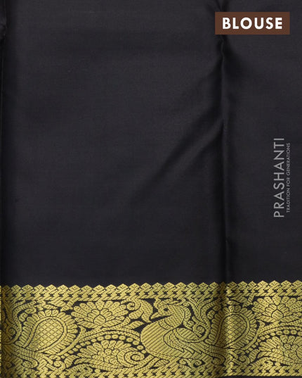 Pure kanjivaram silk saree pink and black with zari woven buttas and zari woven korvai border - {{ collection.title }} by Prashanti Sarees