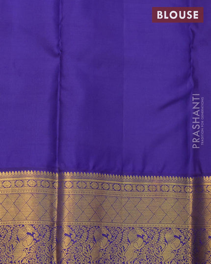 Pure kanjivaram silk saree pink and blue with allover zari weaves and zari woven border - {{ collection.title }} by Prashanti Sarees