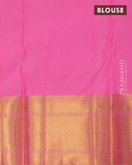 Pure kanjivaram silk saree pink and green with allover self emboss & zari buttas and zari woven border - {{ collection.title }} by Prashanti Sarees