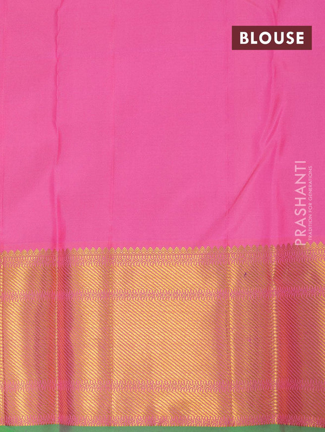 Pure kanjivaram silk saree pink and green with allover self emboss & zari buttas and zari woven border - {{ collection.title }} by Prashanti Sarees