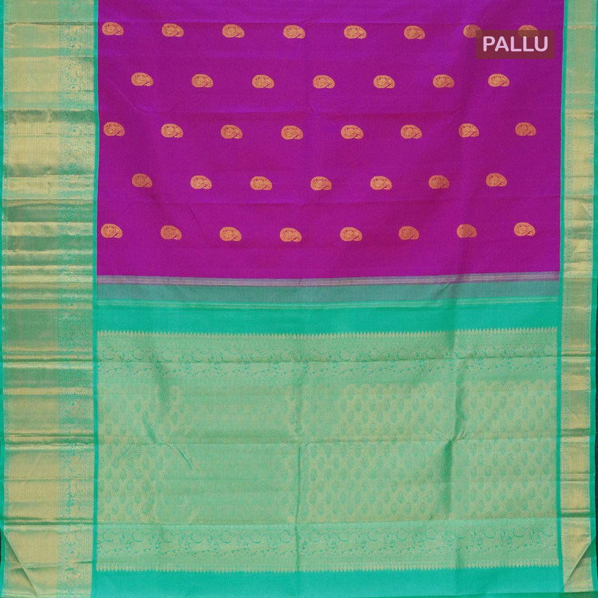 Pure Kanjivaram silk saree pink and teal green with zari woven paisley buttas and rich zari woven border - {{ collection.title }} by Prashanti Sarees
