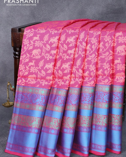 Pure kanjivaram silk saree pink with allover thread woven vanasingaram weaves and long thread woven border - {{ collection.title }} by Prashanti Sarees