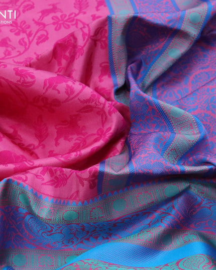 Pure kanjivaram silk saree pink with allover thread woven vanasingaram weaves and long thread woven border - {{ collection.title }} by Prashanti Sarees