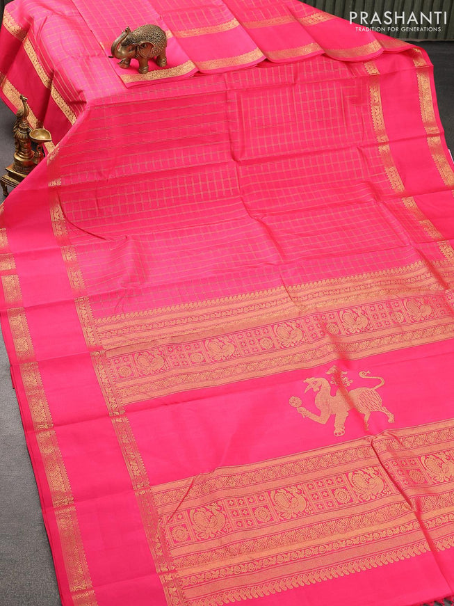 Pure kanjivaram silk saree pink with allover zari checked pattern and rettapet zari woven border - {{ collection.title }} by Prashanti Sarees