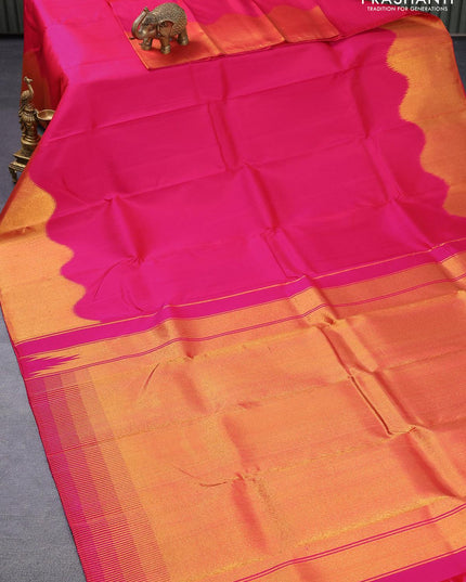 Pure kanjivaram silk saree pink with plain body and rich zari woven border - {{ collection.title }} by Prashanti Sarees