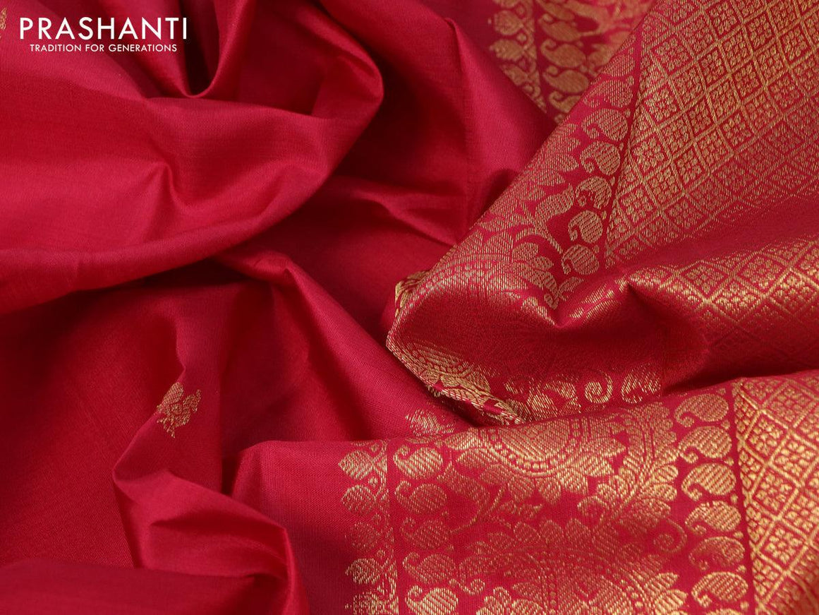 Pure kanjivaram silk saree pink with zari woven buttas and zari woven border - {{ collection.title }} by Prashanti Sarees
