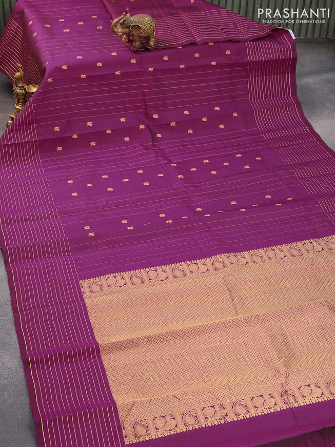 Pure kanjivaram silk saree purple with allover zari woven annam buttas and zari woven simple border - {{ collection.title }} by Prashanti Sarees