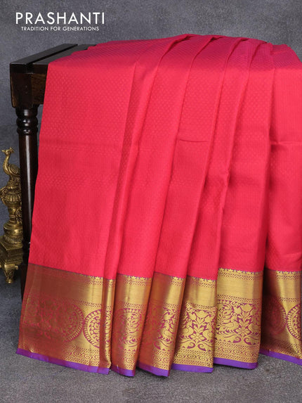 Pure kanjivaram silk saree red and blue with allover self emboss and annam zari woven border - {{ collection.title }} by Prashanti Sarees