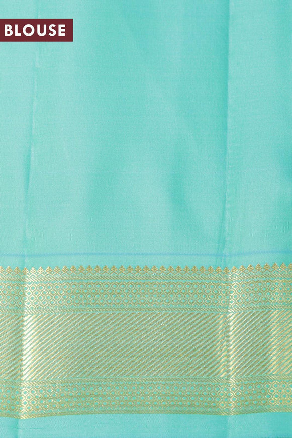 Pure kanjivaram silk saree royal blue and dual shade of teal green with zari woven buttas and zari woven border - {{ collection.title }} by Prashanti Sarees