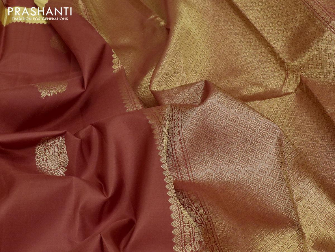 Pure kanjivaram silk saree rustic orange with zari woven buttas and long rich zari woven border - {{ collection.title }} by Prashanti Sarees