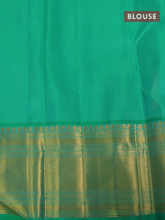Pure kanjivaram silk saree sandal and green with allover zari woven buttas and zari woven border - {{ collection.title }} by Prashanti Sarees
