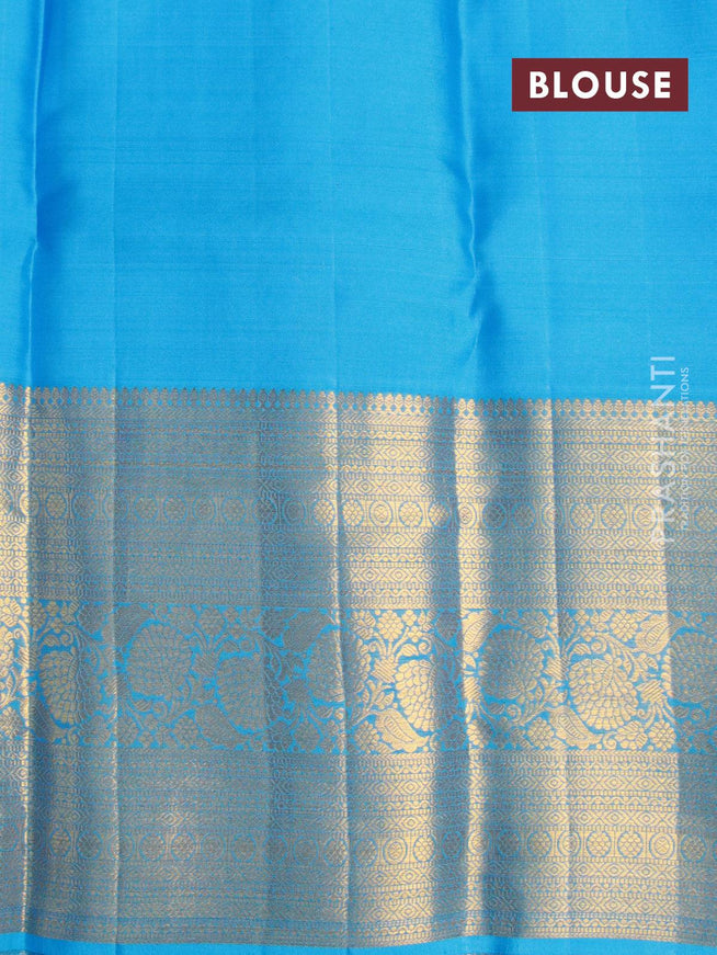 Pure kanjivaram silk saree sandal and light blue with allover zari woven brocade weaves and long zari woven border Brocade pattern - {{ collection.title }} by Prashanti Sarees