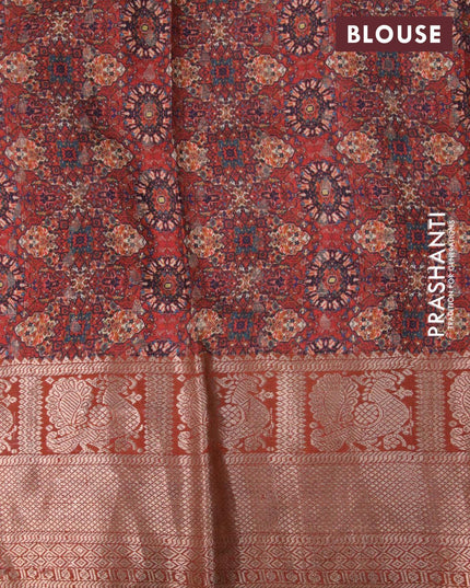 Pure kanjivaram silk saree sandal and rust shade with allover floral digital prints and annam zari woven border - {{ collection.title }} by Prashanti Sarees
