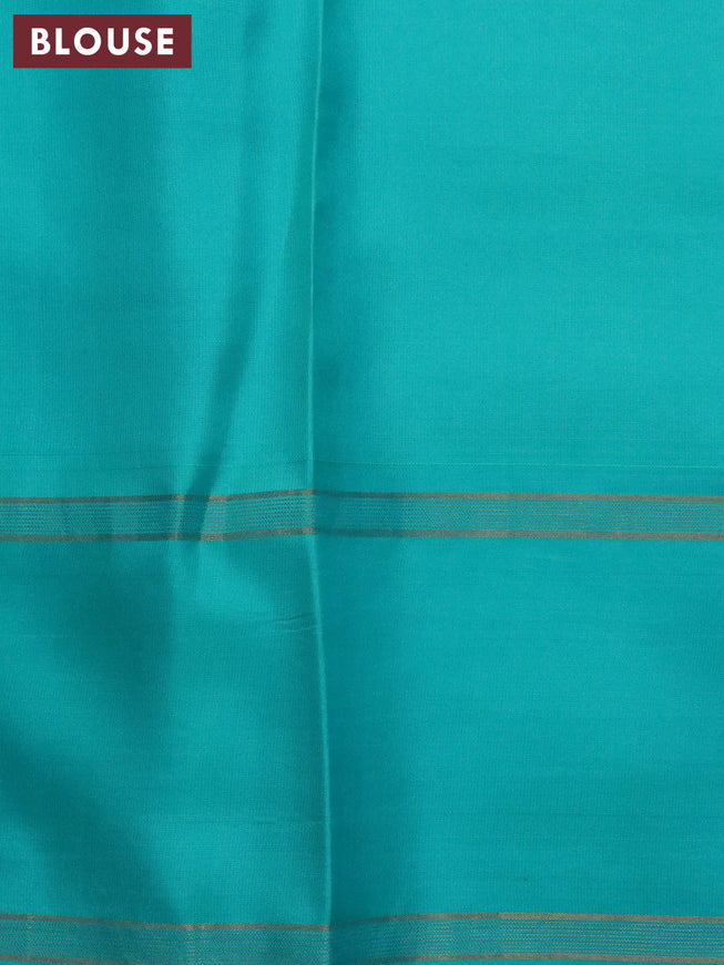 Pure kanjivaram silk saree sandal and teal blue with allover floral digital prints and zari woven simple border - {{ collection.title }} by Prashanti Sarees