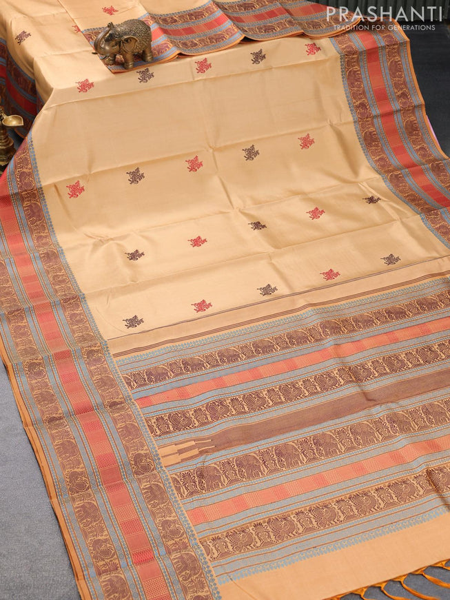Pure kanjivaram silk saree sandal with thread woven buttas and thread woven border - {{ collection.title }} by Prashanti Sarees