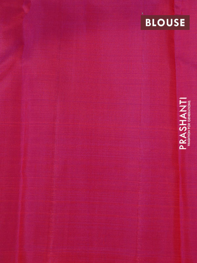Pure Kanjivaram silk saree sea green and pink with copper zari woven buttas in borderless style - {{ collection.title }} by Prashanti Sarees