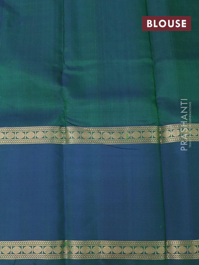 Pure kanjivaram silk saree teal blue and dual shade of bluish green with allover thread woven checks & buttas and rettapet zari woven border - {{ collection.title }} by Prashanti Sarees