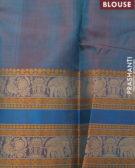 Pure kanjivaram silk saree teal blue and dual shade of maroon with thread woven buttas and thread woven border zero zari - {{ collection.title }} by Prashanti Sarees