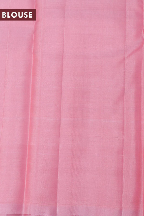 Pure kanjivaram silk saree teal blue and pastel pink with allover silver zari weaves and zari woven butta border - {{ collection.title }} by Prashanti Sarees