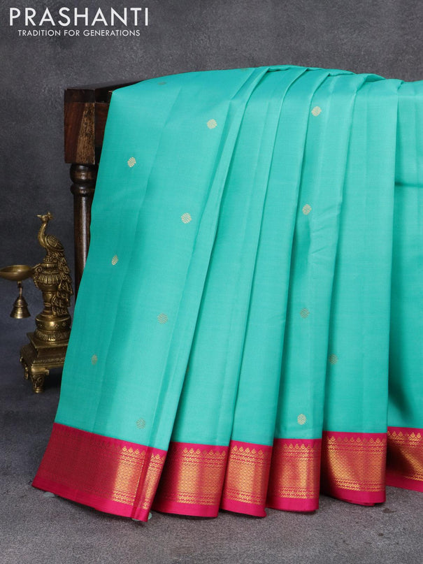 Pure kanjivaram silk saree teal blue and pink with zari woven buttas and zari woven korvai border - {{ collection.title }} by Prashanti Sarees