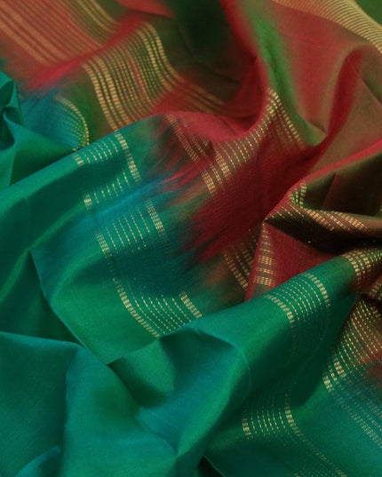 Pure kanjivaram silk saree teal green and manthulir green with plain body and zari woven rettapet border - {{ collection.title }} by Prashanti Sarees