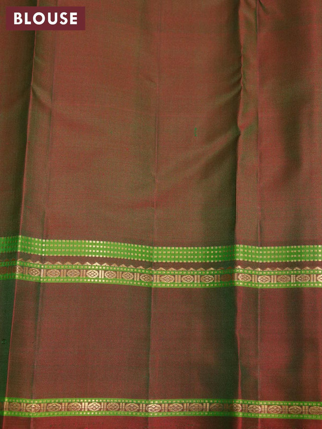 Pure kanjivaram silk saree teal green and manthulir green with plain body and zari woven rettapet border - {{ collection.title }} by Prashanti Sarees