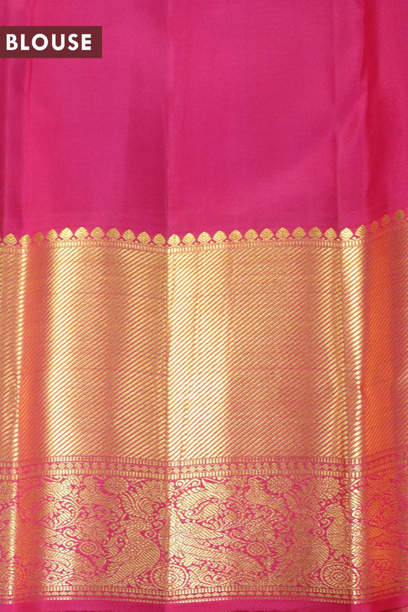 Pure kanjivaram silk saree teal green and pink with allover zari woven butta weaves and long zari woven border - {{ collection.title }} by Prashanti Sarees
