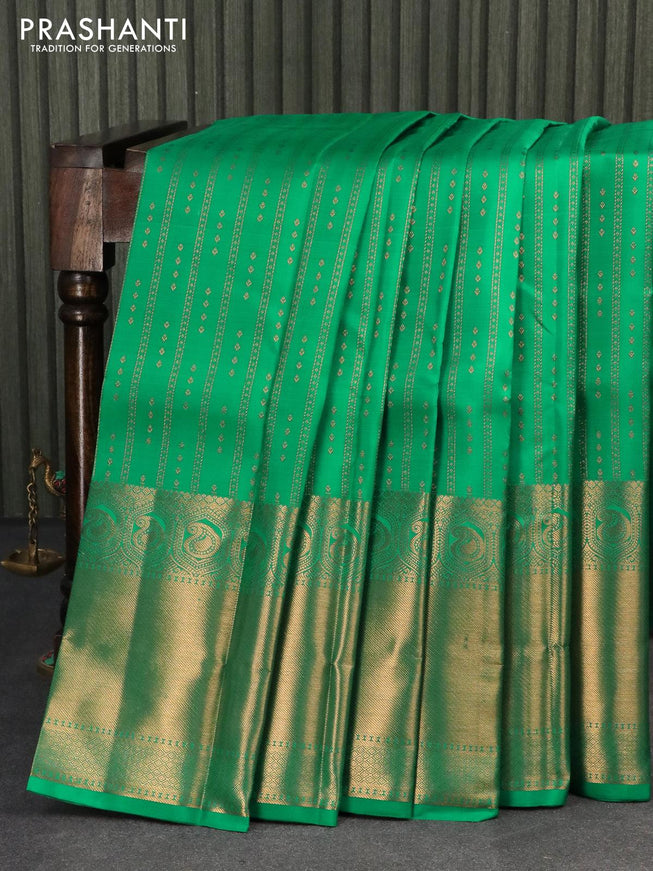 Pure kanjivaram silk saree teal green with allover zari weaves and long zari woven border - {{ collection.title }} by Prashanti Sarees