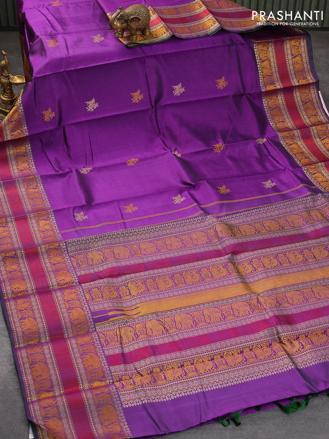 Pure kanjivaram silk saree violet and dual shade of green with thread woven buttas and thread woven border zero zari - {{ collection.title }} by Prashanti Sarees
