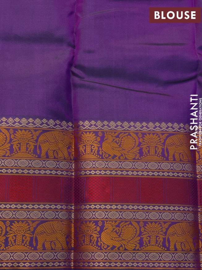 Pure kanjivaram silk saree violet and dual shade of green with thread woven buttas and thread woven border zero zari - {{ collection.title }} by Prashanti Sarees
