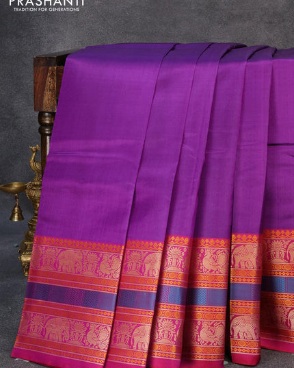 Pure kanjivaram silk saree violet and dual shade of purple with thread woven buttas and thread woven border zero zari - {{ collection.title }} by Prashanti Sarees