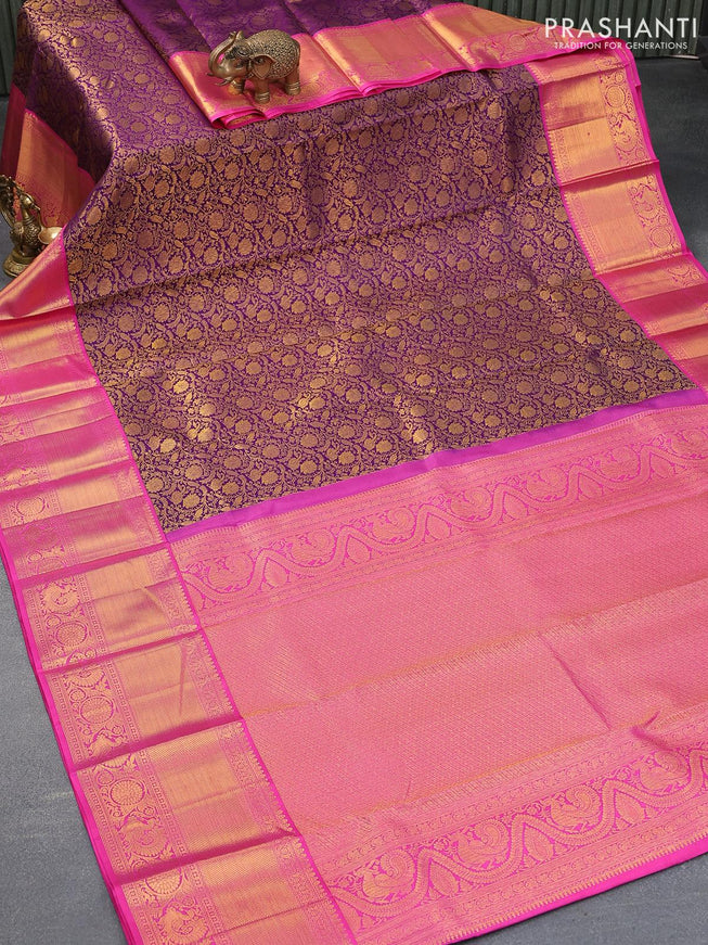 Pure kanjivaram silk saree violet and pink with allover zari woven brocade weaves and long zari woven annam border Brocade pattern - {{ collection.title }} by Prashanti Sarees